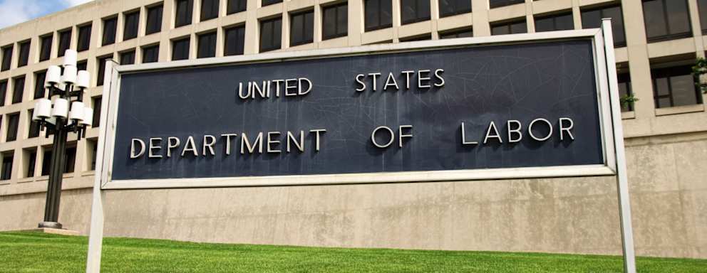 Sign outside Department of Labor building, Washington, DC