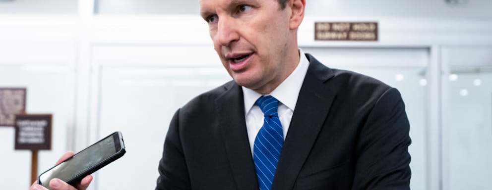 Senator Chris Murphy of Connecticut speaking with reporters in the White House.