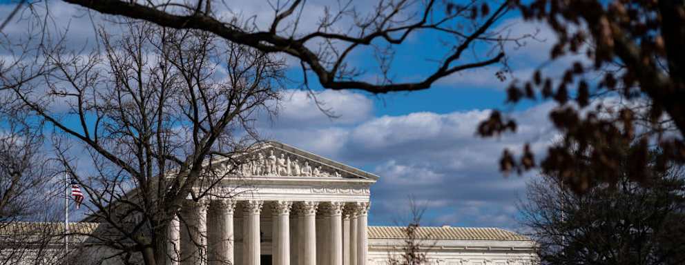 The Supreme Court of the United States is seen from across the Capitol Complex in Washington, DC, on a sunny winter day.