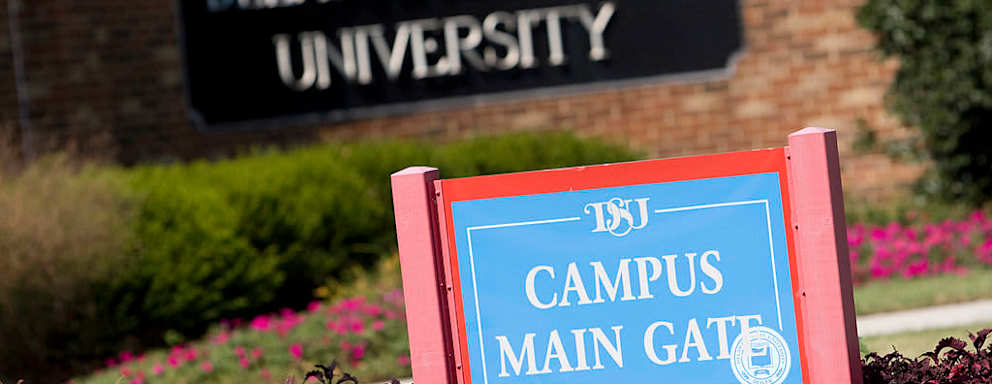 The main gate of the Delaware State University campus in Dover, Delaware.