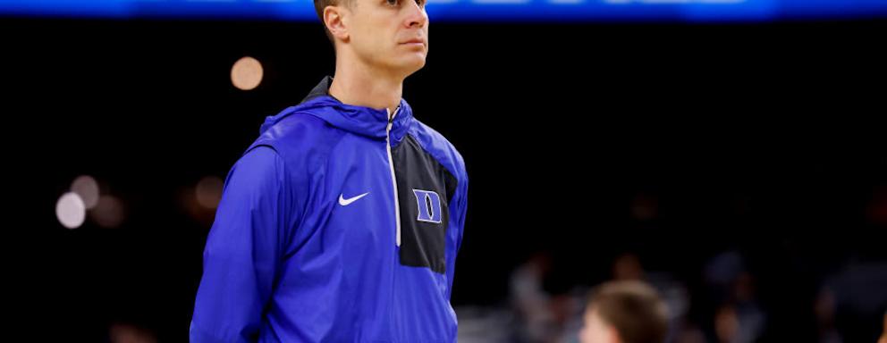 NEW ORLEANS, LA - APRIL 01: Associate head coach Jon Scheyer of the Duke Blue Devils looks on during their practice session ahead of the 2022 Men's Basketball Tournament Final Four at Caesars Superdome on April 1, 2022 in New Orleans, Louisiana.