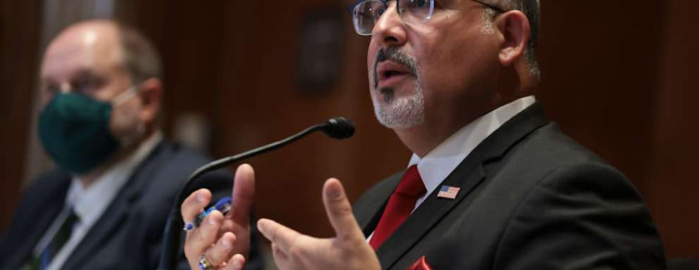 US Education Secretary Miguel Cardona testifies at the Senate Appropriations Subcommittee on Labor, Health and Human Services, and Education, and Related Agencies to discuss proposed budget estimates for fiscal year 2023.