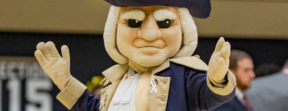 George Washington Colonials mascot during an Atlantic 10 men's basketball game with the VCU Rams.