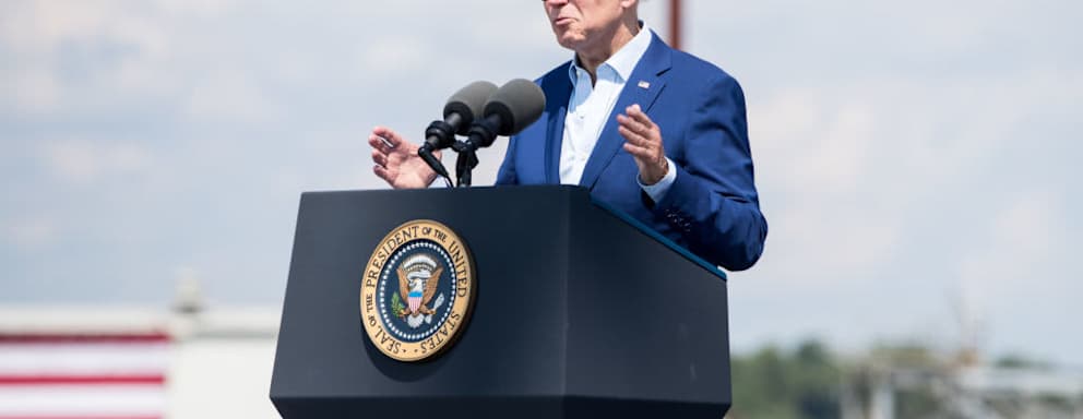 SOMERSET, MA - JULY 20: President Joe Biden delivers remarks on climate change and clean energy at Brayton Point Power Station on July 20, 2022 in Somerset, Massachusetts. Biden announced executive actions on the 'climate crisis.'