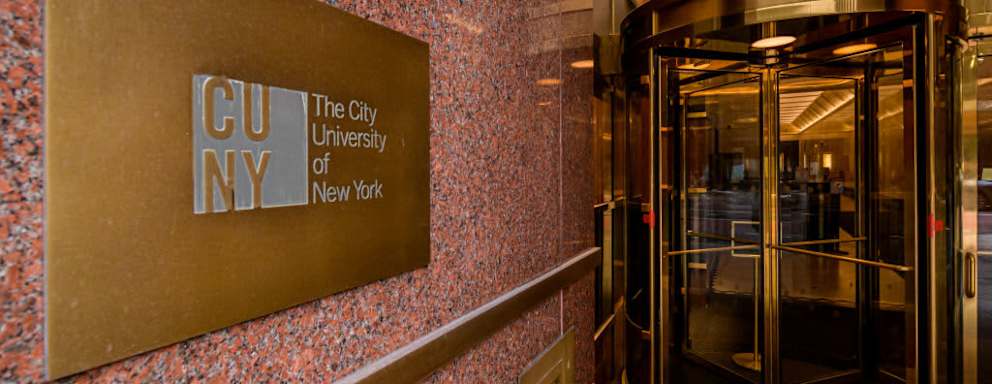 MANHATTAN, NEW YORK, UNITED STATES - 2021/02/15: Plaque at the City University of New York (CUNY) Headquarters in New York City.