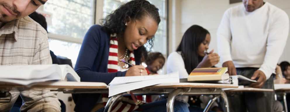 High school students studying during an AP class.