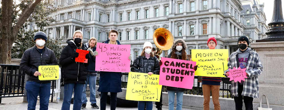 Student debt borrowers demand President Biden cancel student loan debt during a demonstration outside The White House