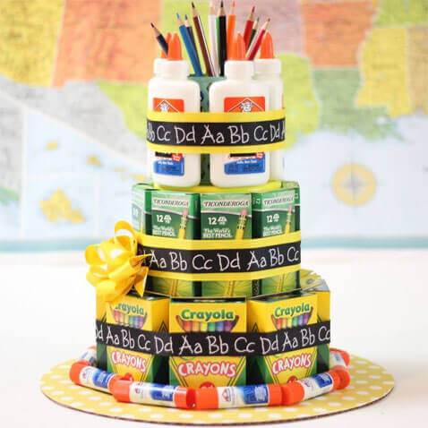 school supply cake gift