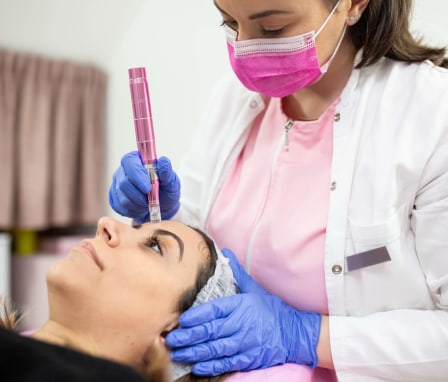 Plastic surgery nurse giving injection to patient