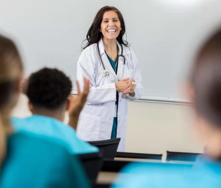 Medical professor with students