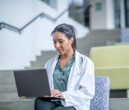 Nursing student studying in lecture hall