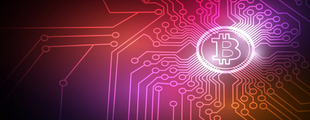 Beautiful abstract of cryptocurrency illustration concept shows lines and symbol of the Bitcoin in the dark background.