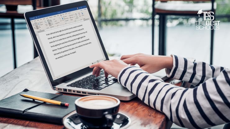 The Best Online Master's in Creative Writing Programs hero image, student writing, creative writing
