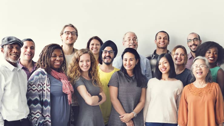 diverse group of people smiling