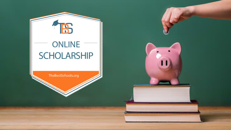 TheBestSchools.org $1,000 Online College Scholarships, hero image, piggy bank