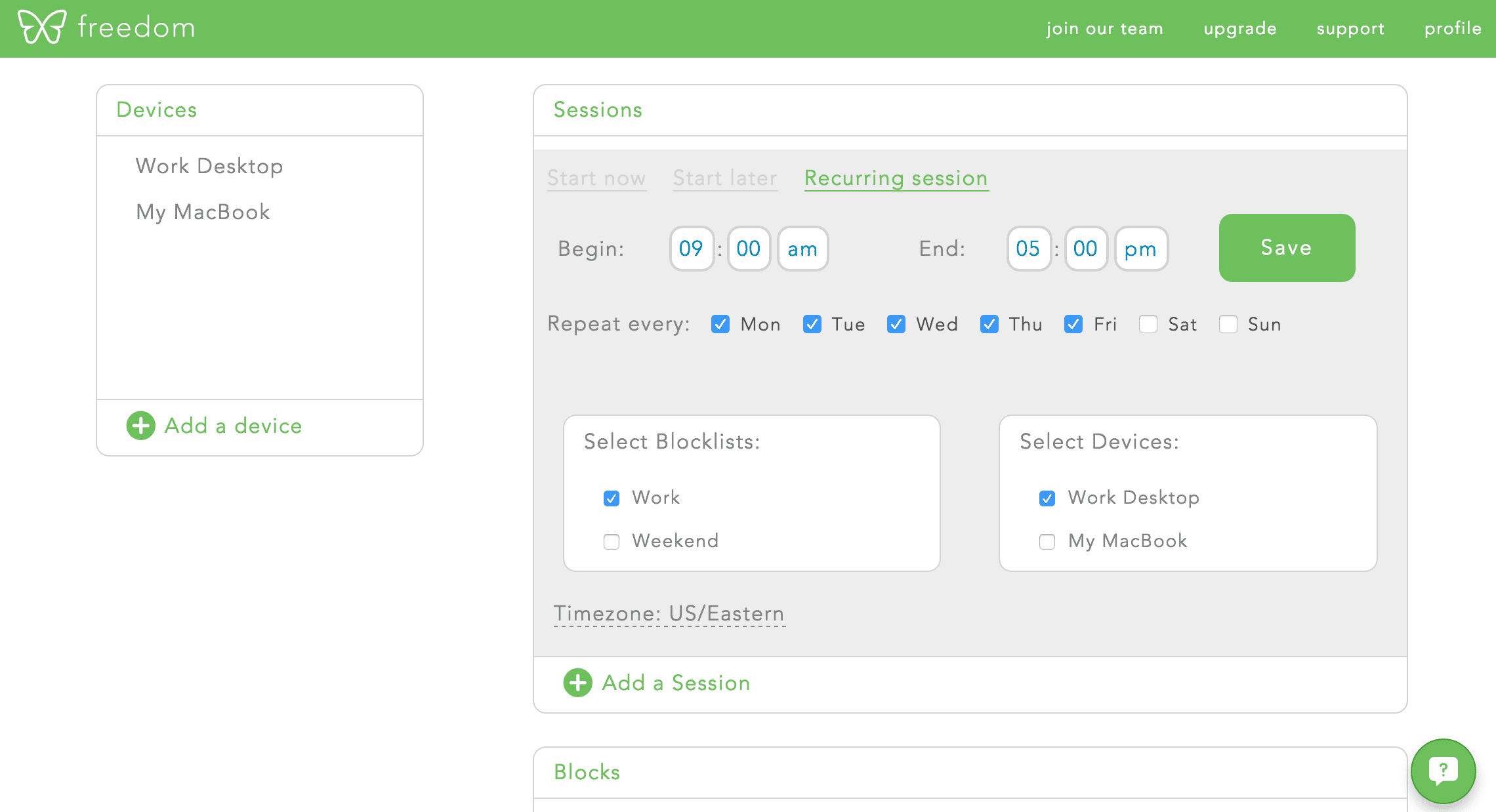 Freedom.to App Schedule Session Page