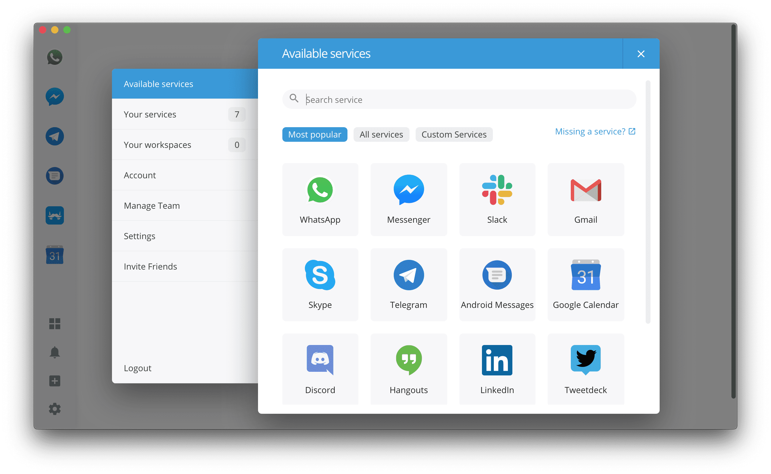 Franz app available services