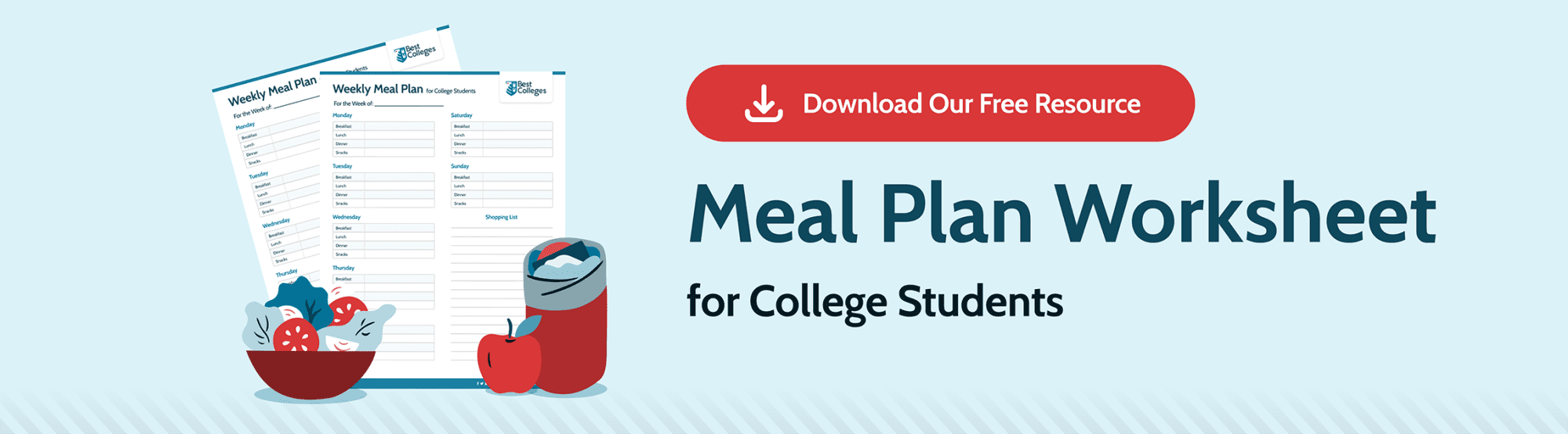 Download BestColleges' Weekly Meal Planner PDF