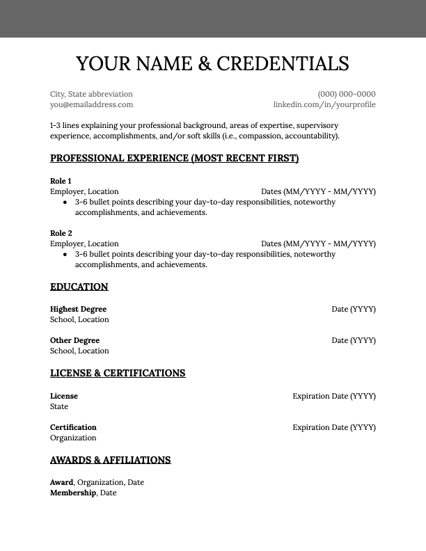 Reverse Chronological Resume Template