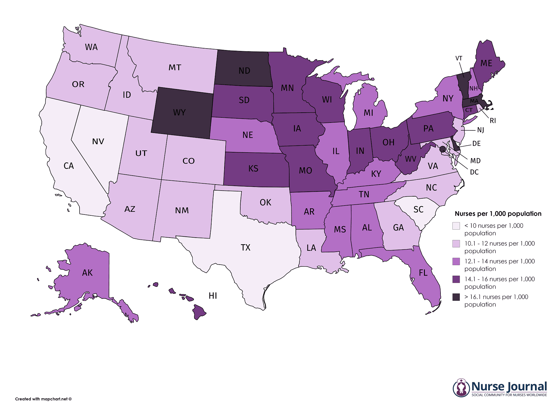 US map of nursing shortage by state