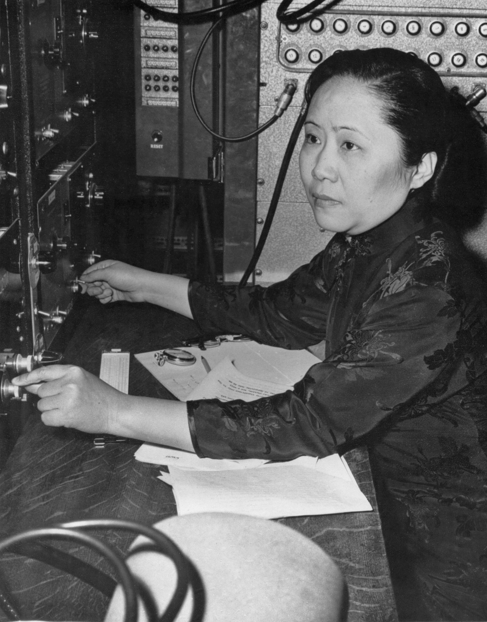A black and white photograph of a middle-aged Chien-Shiung Wu.