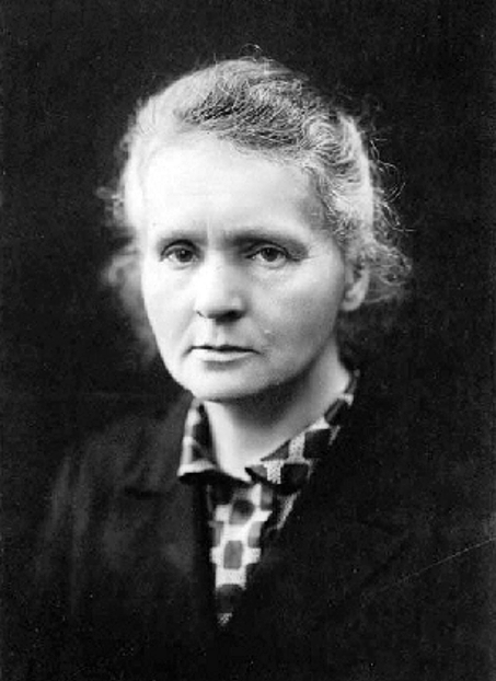 A black and white photograph of Marie Curie, circa 1920.