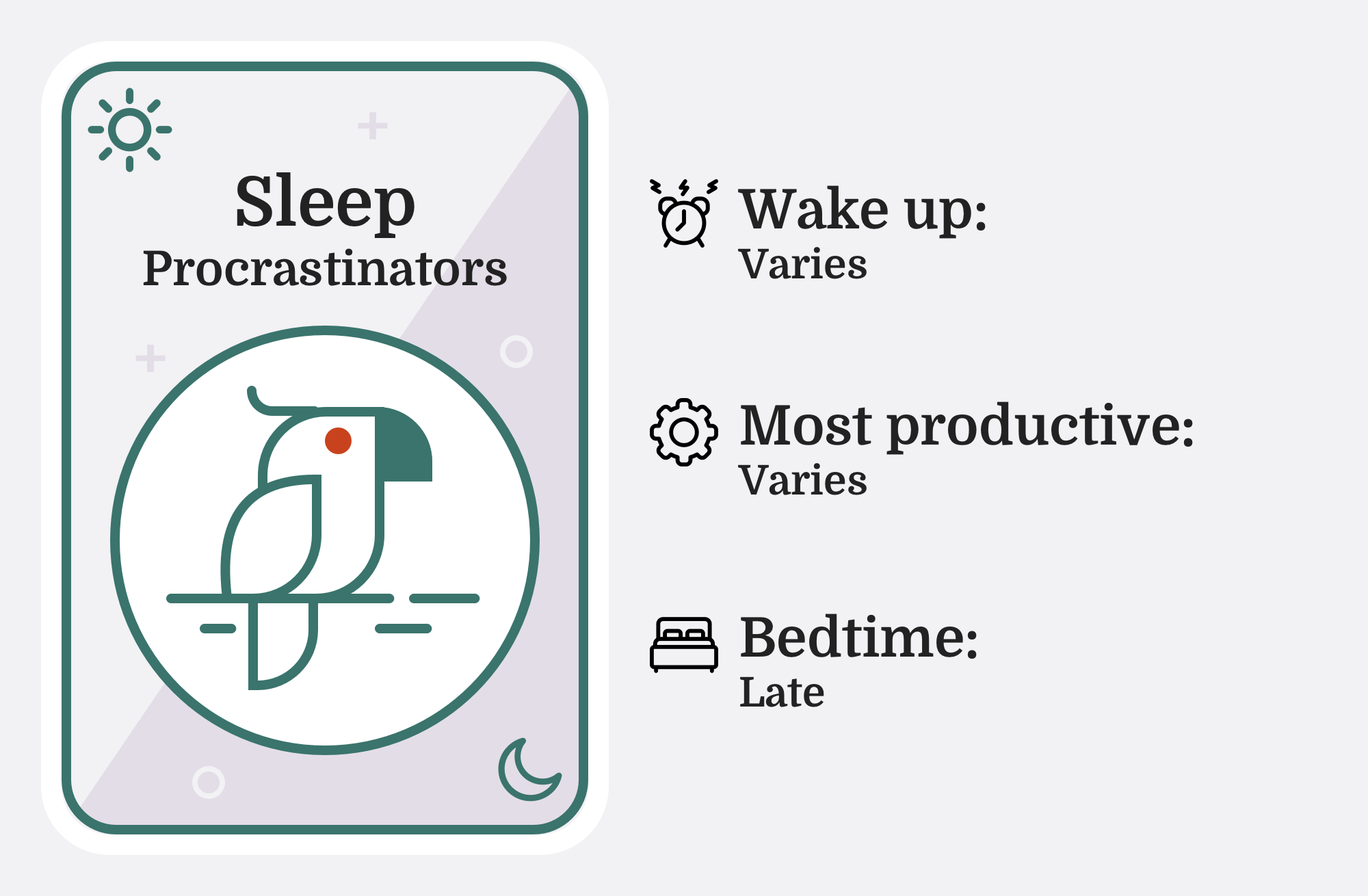 Image of a parrot with the caption 'Sleep Procrastinators'