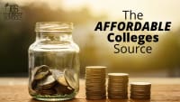 Penny jar and coins stacked for the Affordable College Source