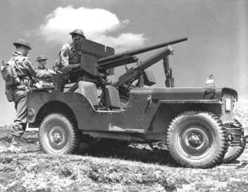 Jeep with Browning M1917A1 machine gun Machine Gun, circa 1942, source: Wikipedia