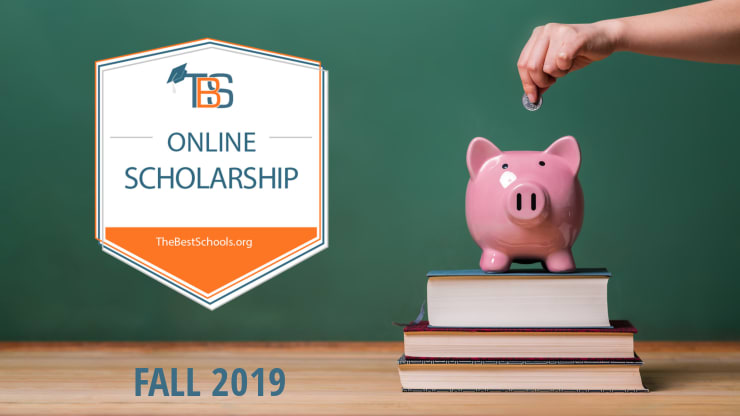 TheBestSchools.org $1,000 Online College Scholarships for Fall 2019, hero image, piggy bank with coins