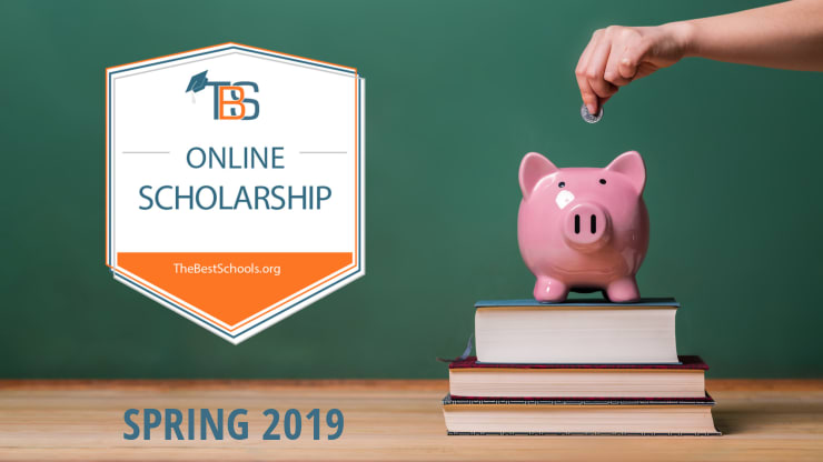 TheBestSchools.org $1,000 Online College Scholarships for Spring 2019, hero image, piggy bank