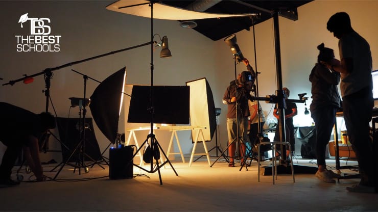 Hero image for The Best Online Bachelor’s in Film Programs: Film Set being prepared by set crew