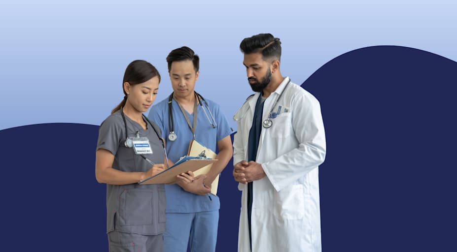 Travel nurse interacting with a patient in a hospital room