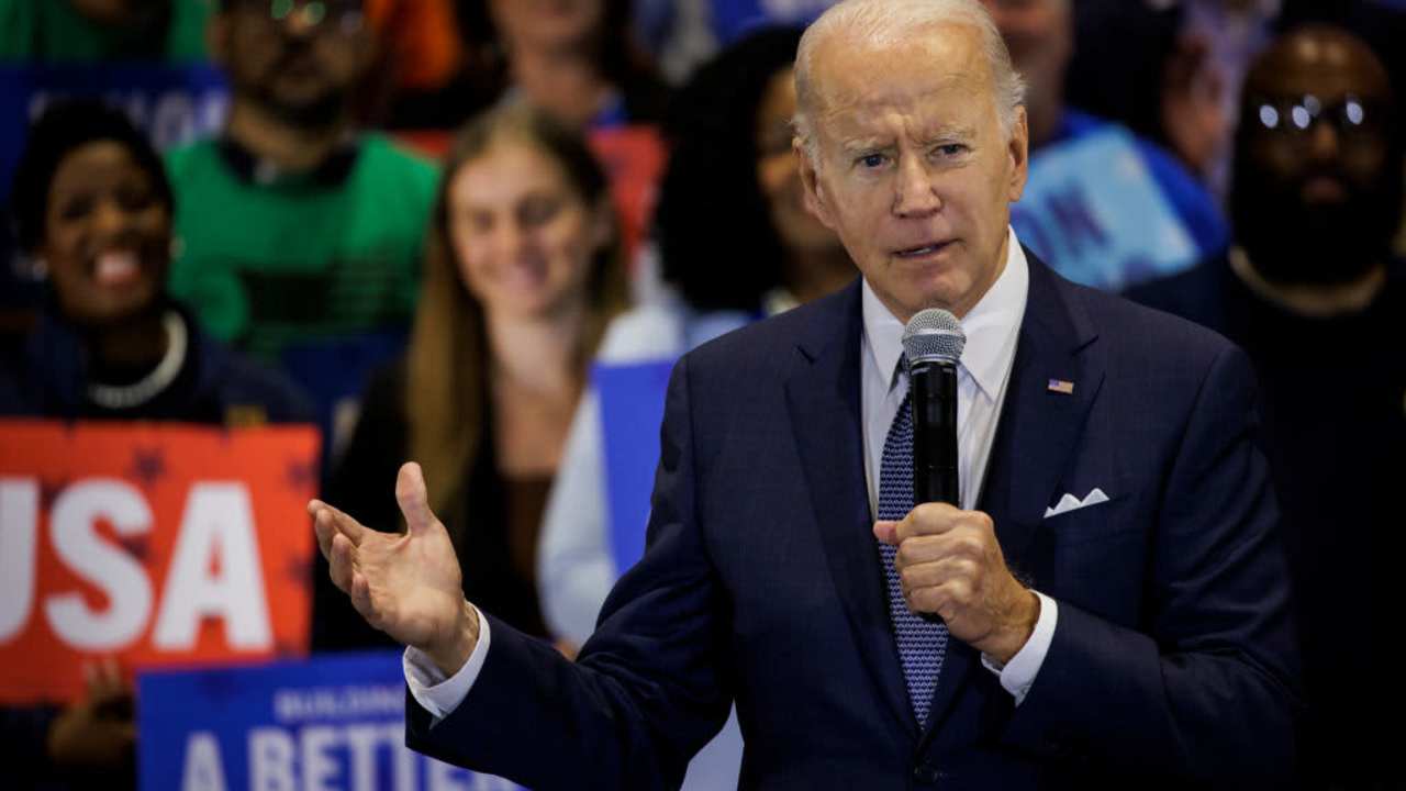 U.S. President Joe Biden speaks during a Democratic National Committee event at the headquarters of the National Education Association on September 23, 2022 in Washington, DC. The president urged supporters to vote in the upcoming midterm elections this November.