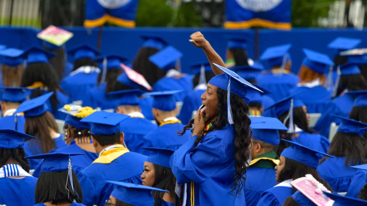 NASHVILLE, TENNESSEE - MAY 07: Graduates attend Tennessee State University's Commencement Ceremony at Hale Stadium at Tennessee State University on May 07, 2022 in Nashville, Tennessee. (Photo by Jason Davis/Getty Images)