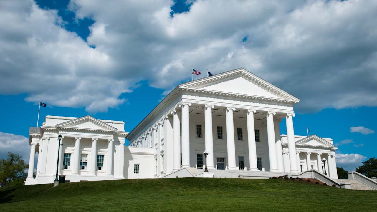 Low angle view of the Capitol Building in the Commonwealth of Virginia.