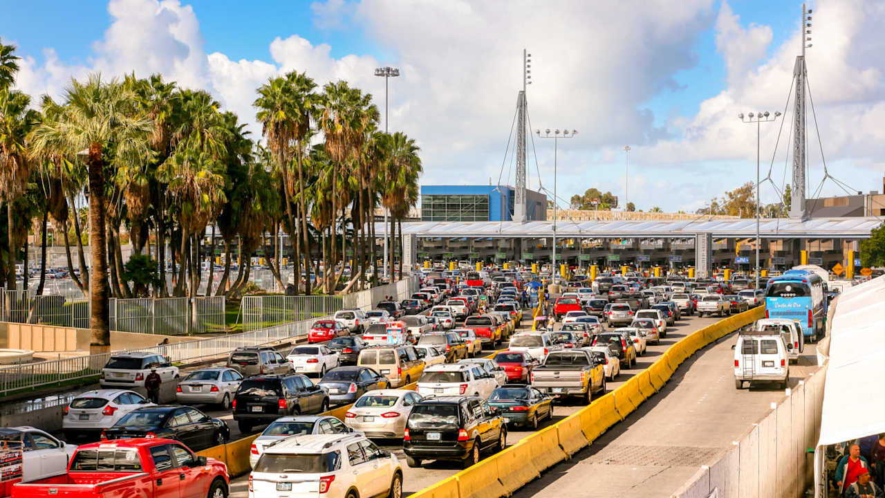 Tijuana, Mexico, December 13 - Hundreds of cars on the Mexican side are waiting to cross the border between Mexico and the United States, at the San Ysidro port of entry, in Tijuana.