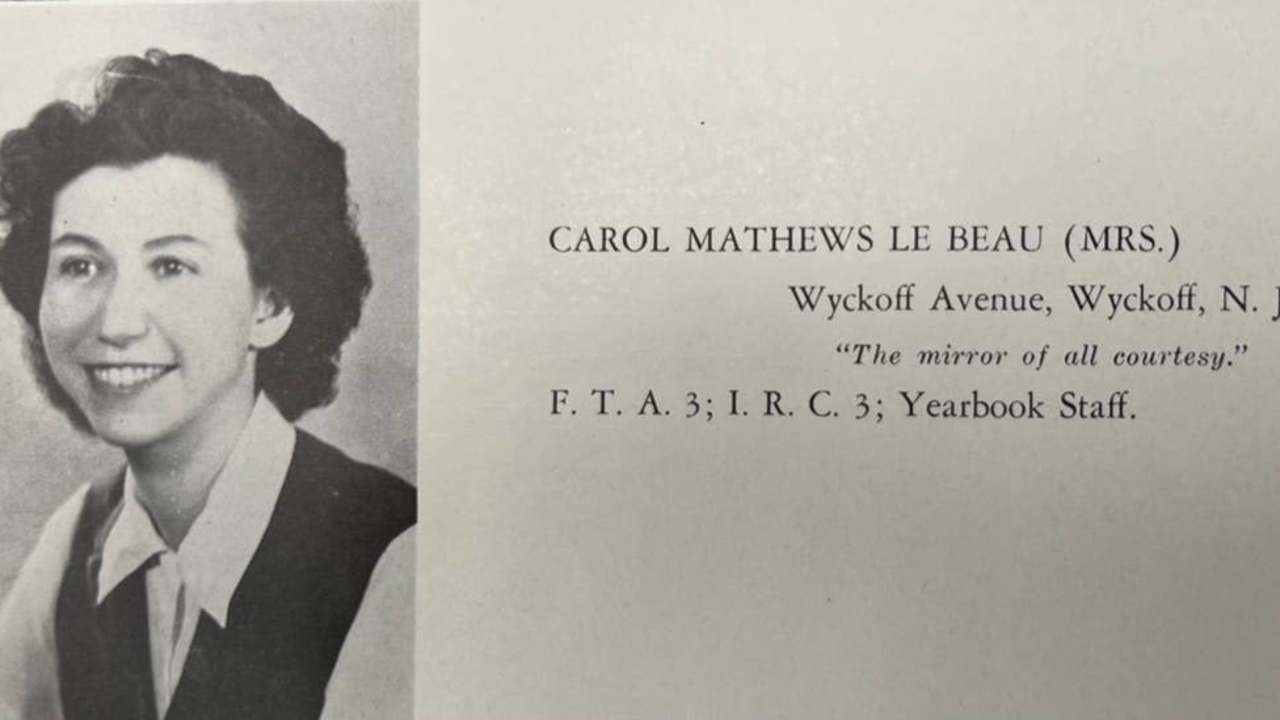 Black and white yearbook photo of Carol Matthews Le Beau.