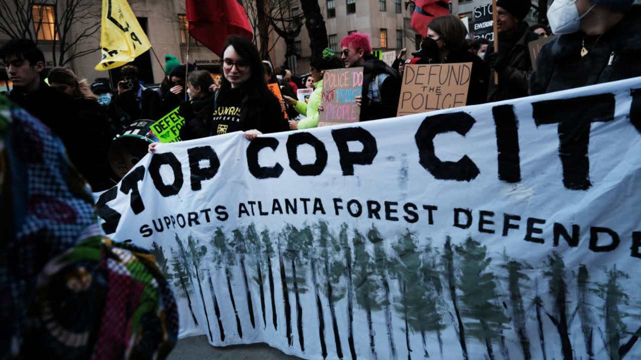 Activists In NYC Demonstrate Against Atlanta's Planned "Cop City" Police Training Center