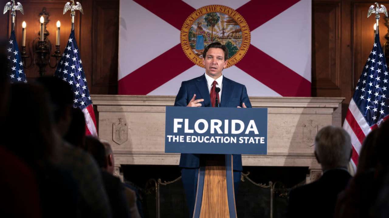 Florida Governor Ron DeSantis speaking after signing education bills