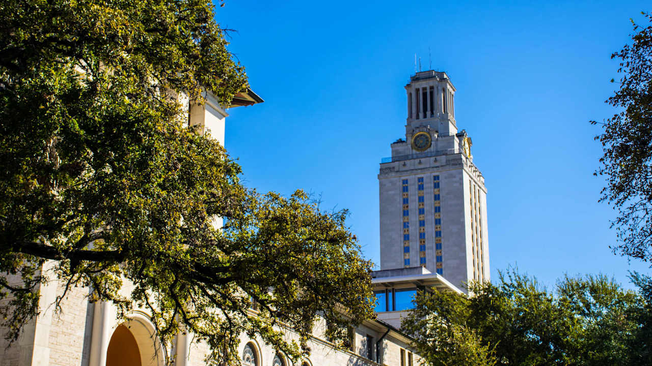 Courtyard outside the clock tower on the University of Texas campus in Austin.