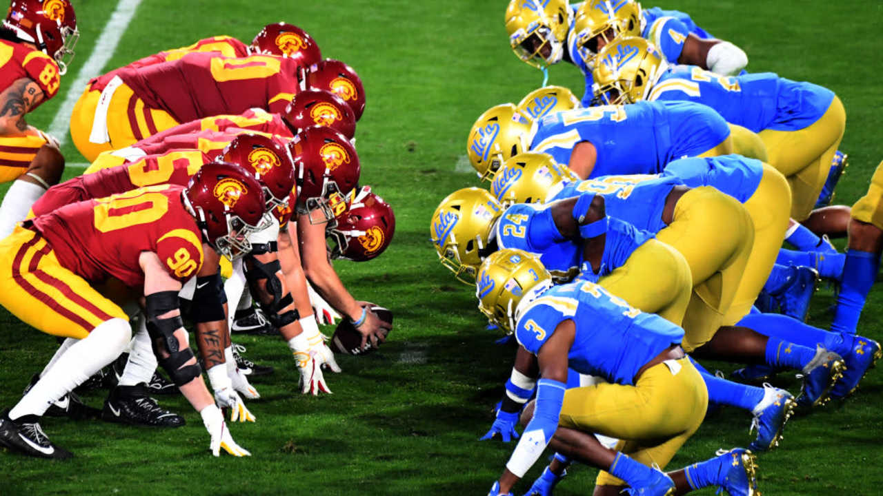 USC Trojans defeated the UCLA Bruins 43-38 during a NCAA Football game at the Rose Bowl.