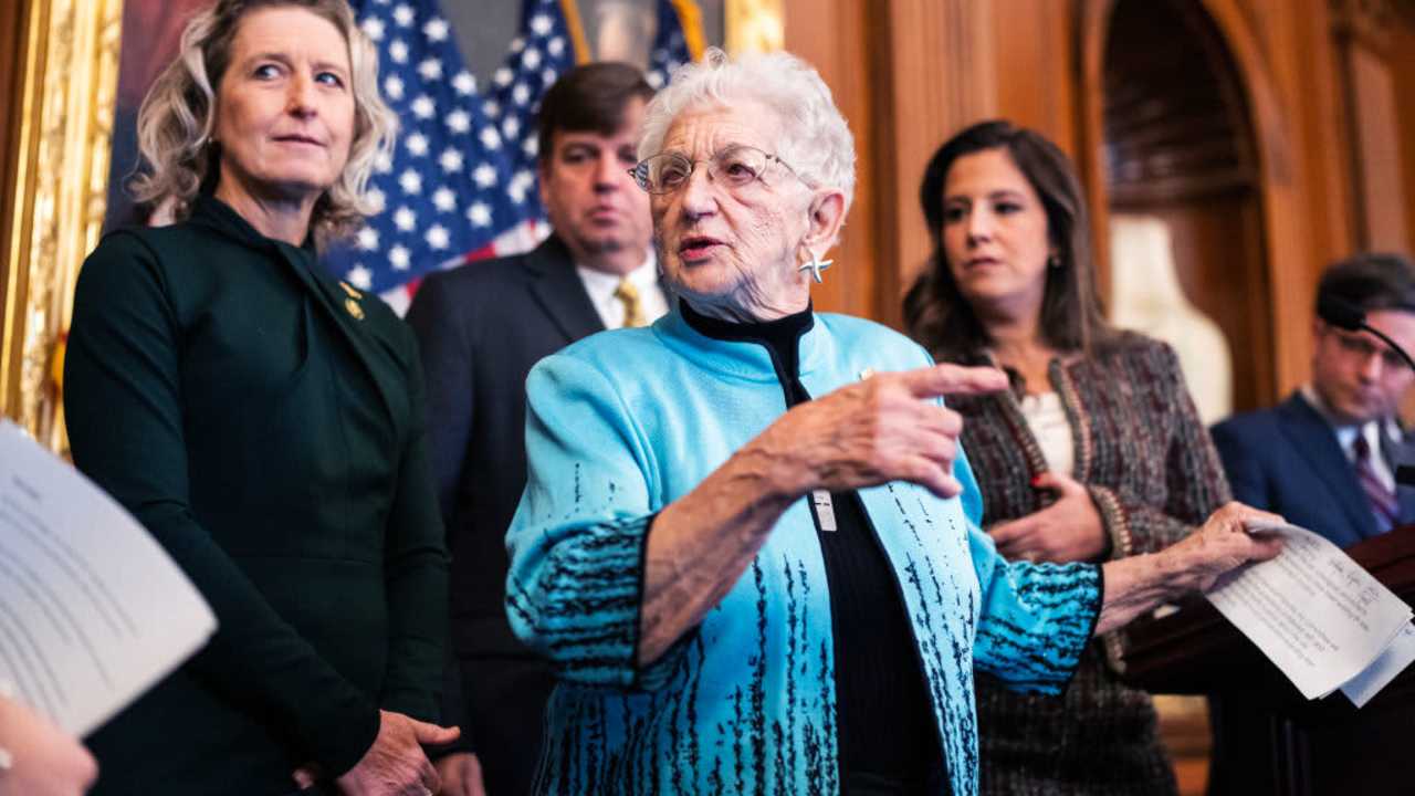 Representative Virginia Foxx (Republican, North Carolina) attends a news conference featuring remarks by college students about antisemitism on college campuses, in the US Capitol on December 5, 2023.