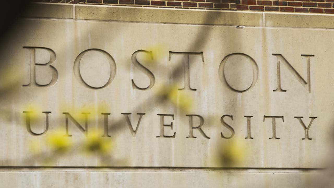 Boston University engraved on campus building