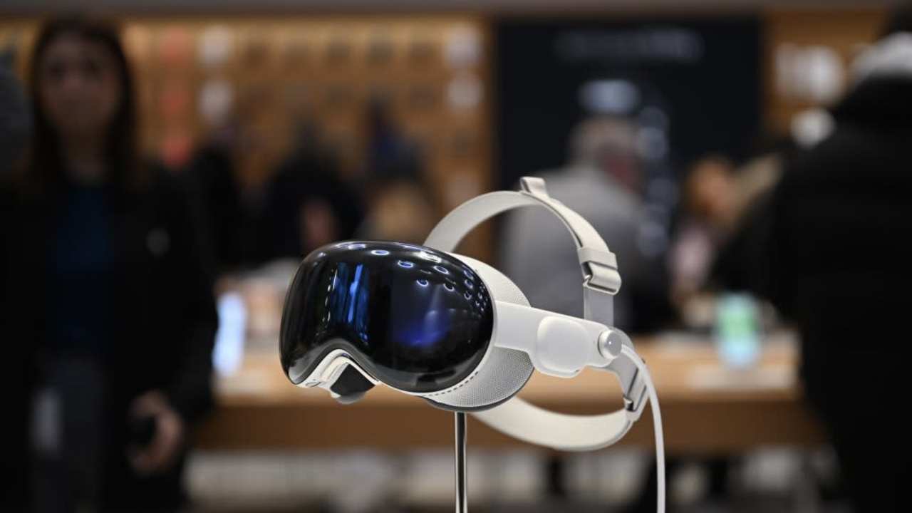 An Apple Vision Pro mixed reality (XR) headset is seen at Apple store