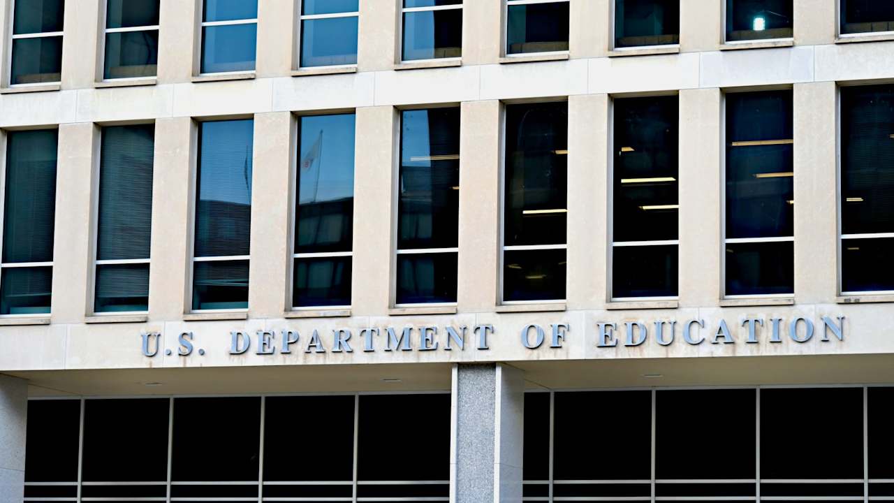 Main entrance of the US Department of Education building in Washington, DC.