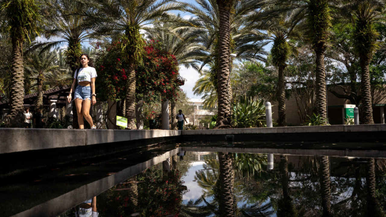 Students walking to class on the University of South Florida campus in Tampa.