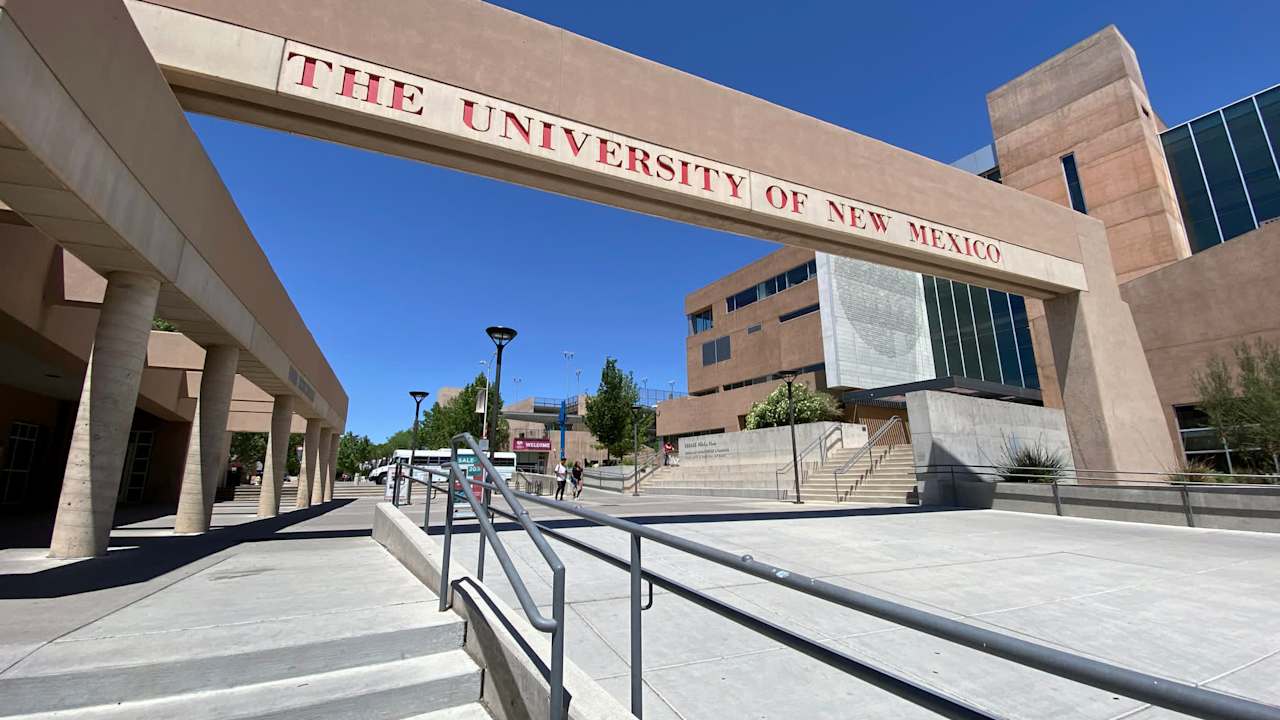 Sign at the entrance to The University of New Mexico just off of Route 66 in Albuquerque, New Mexico.
