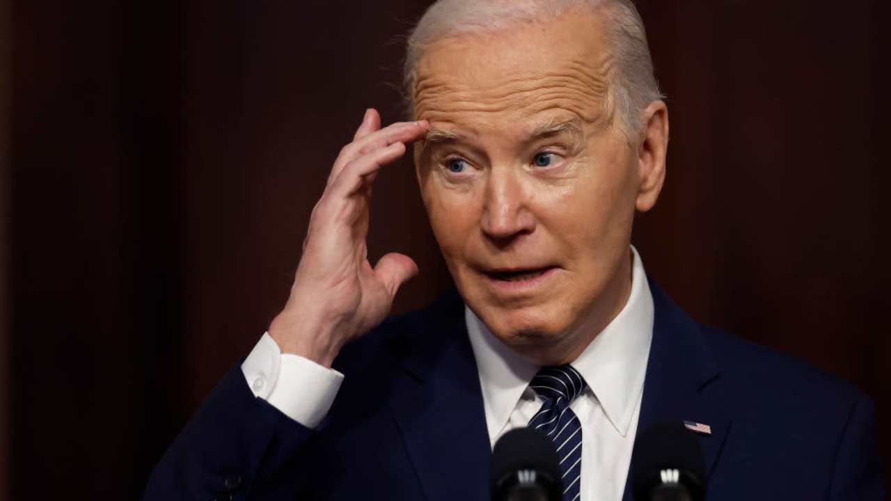 US President Joe Biden delivers remarks about his administration's work to lower the cost of breathing treatments for asthma and COPD patients during an event with healthcare advocates and stakeholders in the Indian Treaty Room in the Eisenhower Executive Office Building on April 3, 2024 in Washington, DC.