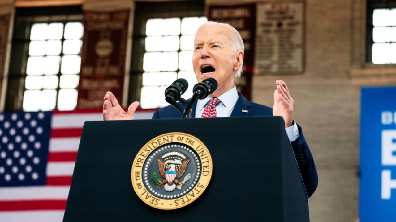 US President Joe Biden delivers remarks during a campaign event at Girard College in Philadelphia, Pennsylvania, on May 29, 2024.